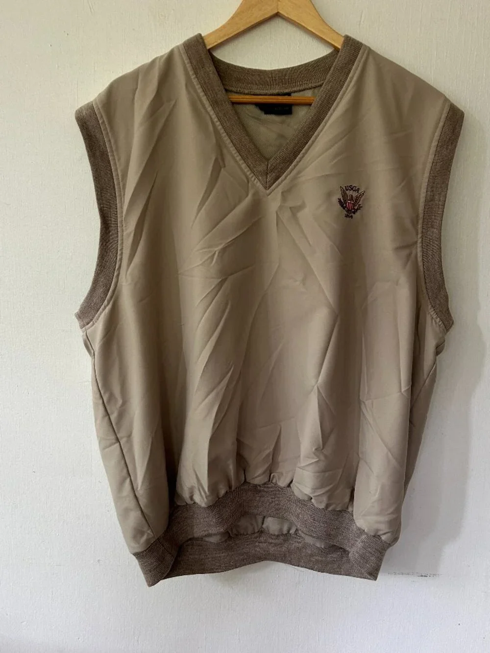 Sunderland of Scotland‎ Tan Golf Vest Mens Large USGA Vneck Made in USA Pullover